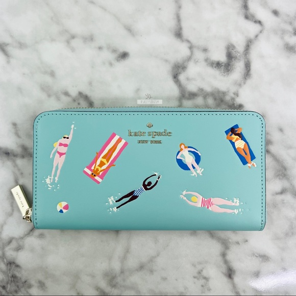 Kate Spade Pool Float Tote, Splash Key Chain, Large Wallet & Card Holder Wallet - Picture 8 of 16